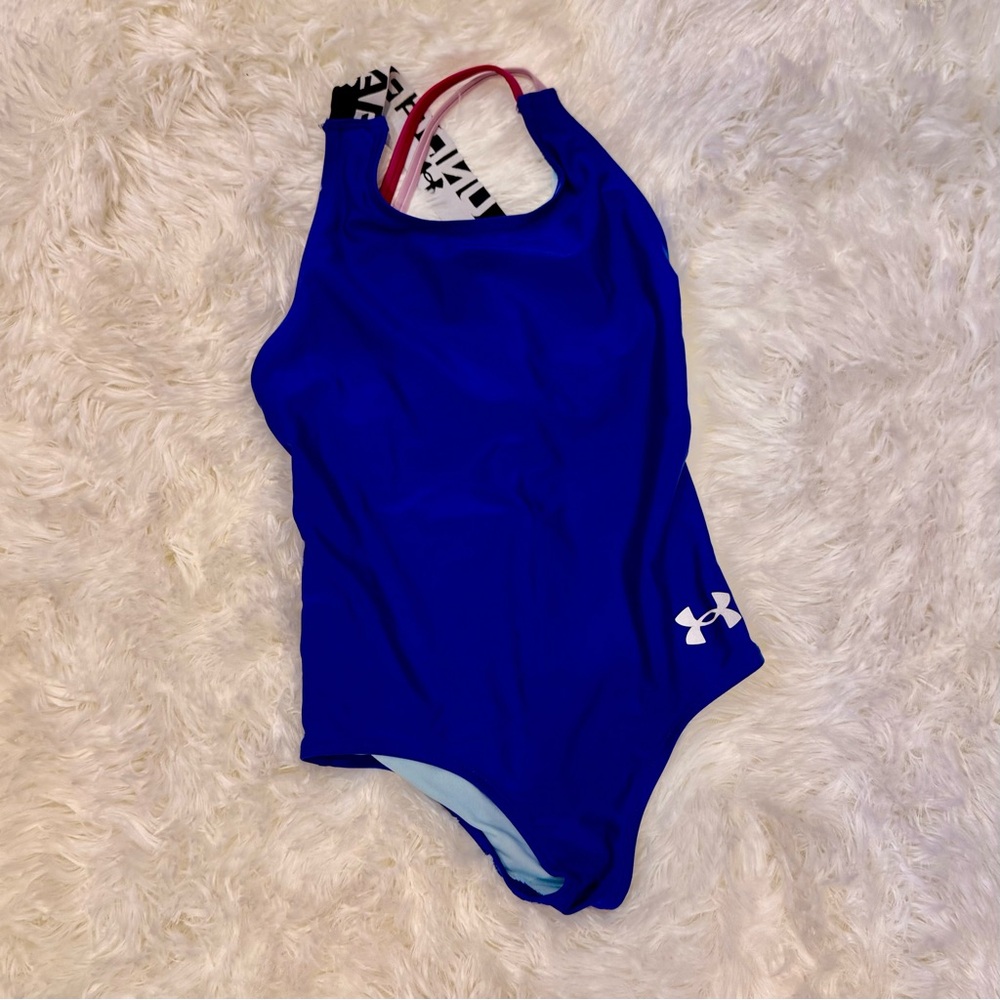 Under Armour Girls' Blue One-Piece Swimsuit with Logo